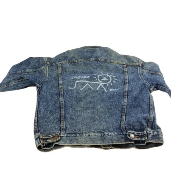 Levi Trucker Jacket Y2K Vintage Jaguar Sun Petroglyphs Logo Vintage Size Small - Picture 12 of 14
